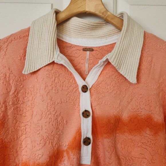Free People Oversized Orange Peach Polo Sweater Comfy Classic Prep Casual Cute - Picture 4 of 16